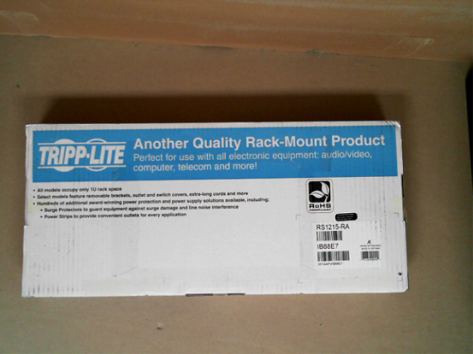 OPEN BOX - Tripp Lite RS1215-RA Power Strip Rackmount Metal 120V 5-15R Right Angle 12 Outlet 1U Standard Power Plug 15 Amps Right-Angle Plug