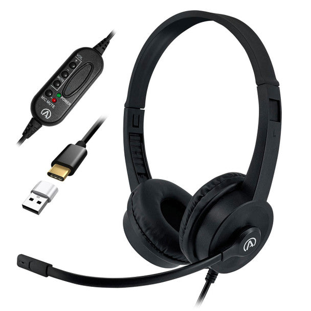 Andrea Communications C1-1034900-1 (AC-155 USB) On-Ear Stereo USB Headset with USB-C plug, and included USB-A adapter
