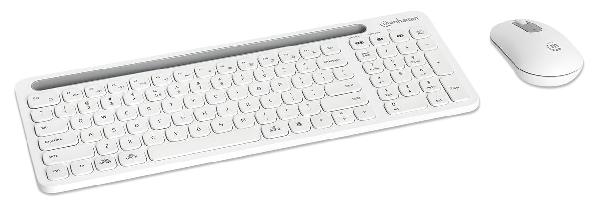 Manhattan Dual-Mode Wireless Keyboard and Mouse Combo Set 2.4 Ghz and Bluetooth Ambidextrous Optical Mouse White