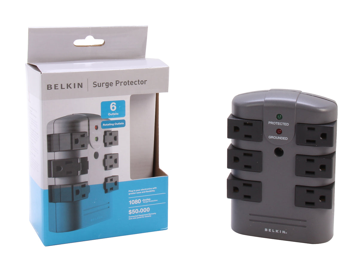 BELKIN BP106000 Wall Mount 6 Outlets 1080 Joules Pivot-Plug Surge Protector