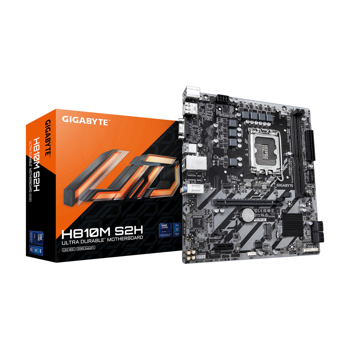 GIGABYTE H810M S2H Intel Core Ultra (Series 2) LGA 1851 Motherboard, mATX, DDR5, 1x M.2, PCIe 4.0, USB 3.2 Gen1, 1GbE LAN, EZ-Latch
