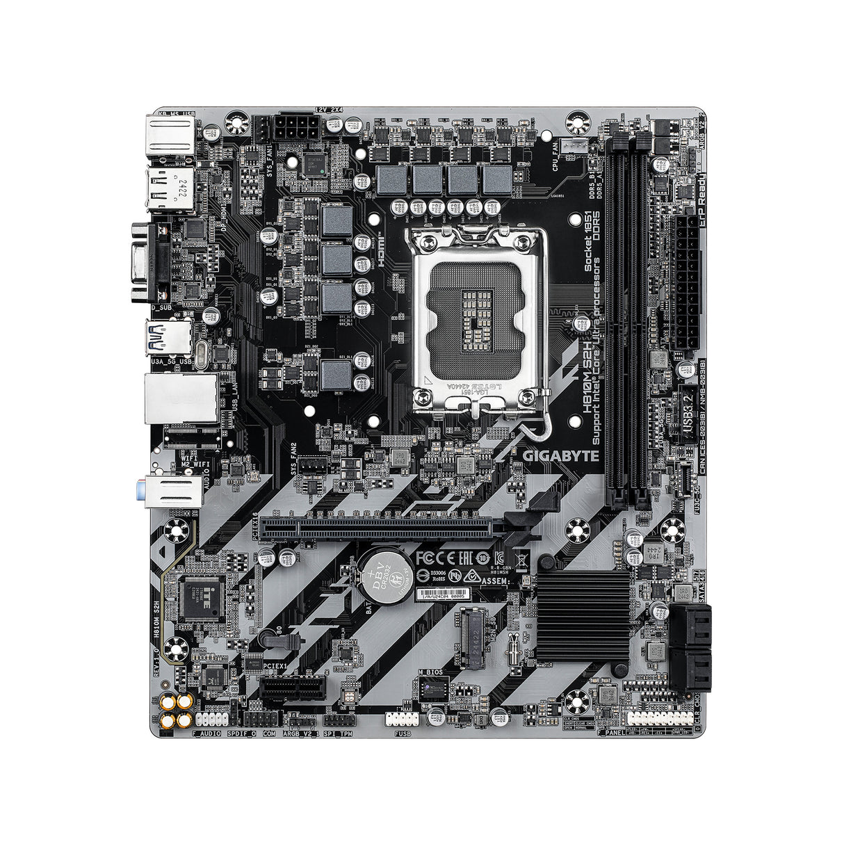 GIGABYTE H810M S2H Intel Core Ultra (Series 2) LGA 1851 Motherboard, mATX, DDR5, 1x M.2, PCIe 4.0, USB 3.2 Gen1, 1GbE LAN, EZ-Latch