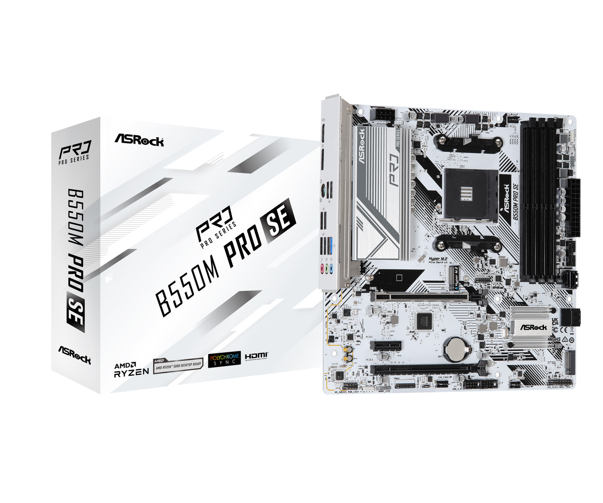 ASRock B550M Pro SE AM4 DDR4 SATA 6Gb/s 1 PCIe 4.0 x16 Micro ATX Motherboard