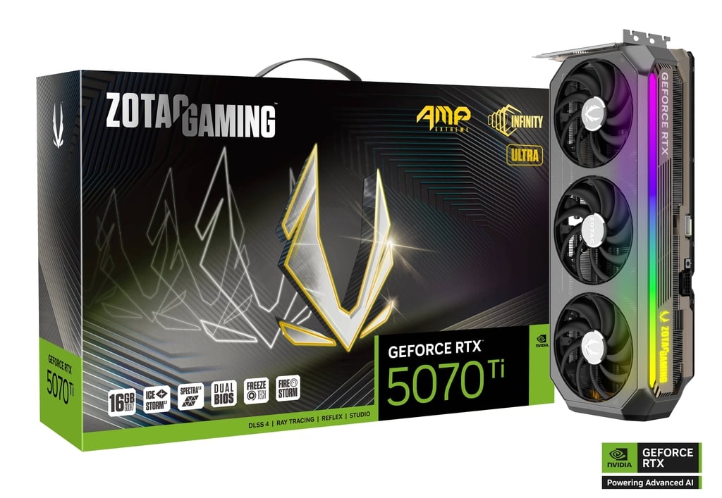 ZOTAC AMP Extreme GeForce RTX 5070 Ti 16GB 256-Bit GDDR7 PCI Express 5.0 x16 DLSS 4.0 Graphics Card RTX 5070 Ti AMP Extreme INFINITY ULTRA ZT-B50710BU-10P
