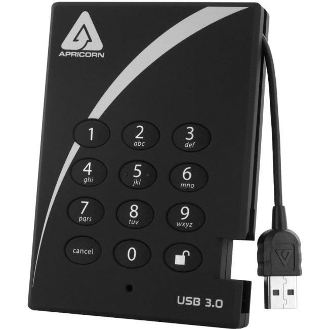 Apricorn Aegis Padlock USB 3.0 500GB External Hard Drive Black
