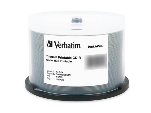 Verbatim 700MB 52X CD-R Thermal Printable, Hub Printable 50 Packs 50Pkg DataLifePlus CD Recordable Media Model 94795