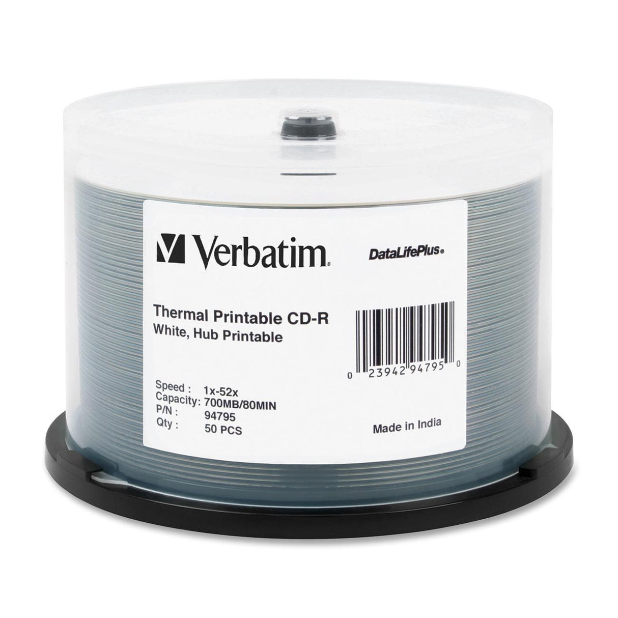Verbatim 700MB 52X CD-R Thermal Printable, Hub Printable 50 Packs 50Pkg DataLifePlus CD Recordable Media Model 94795