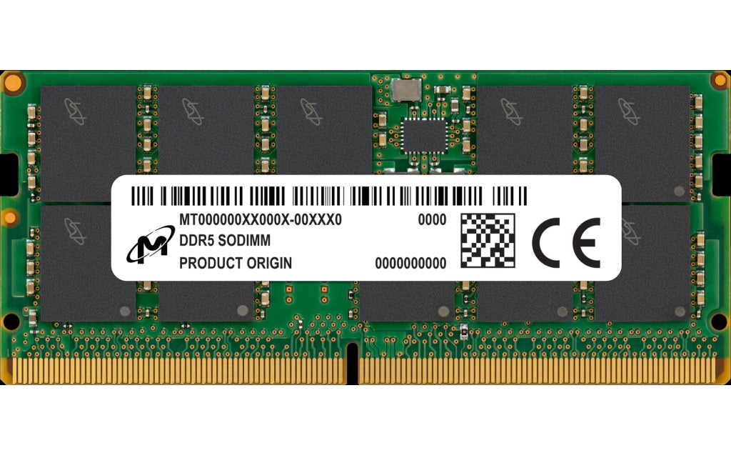 Micron 16GB DDR5-4800 ECC SODIMM Memory - 1Rx8 Single Rank - CL40 - Unbuffered - 1.1v - MTC10C1084S1TC48BA1R