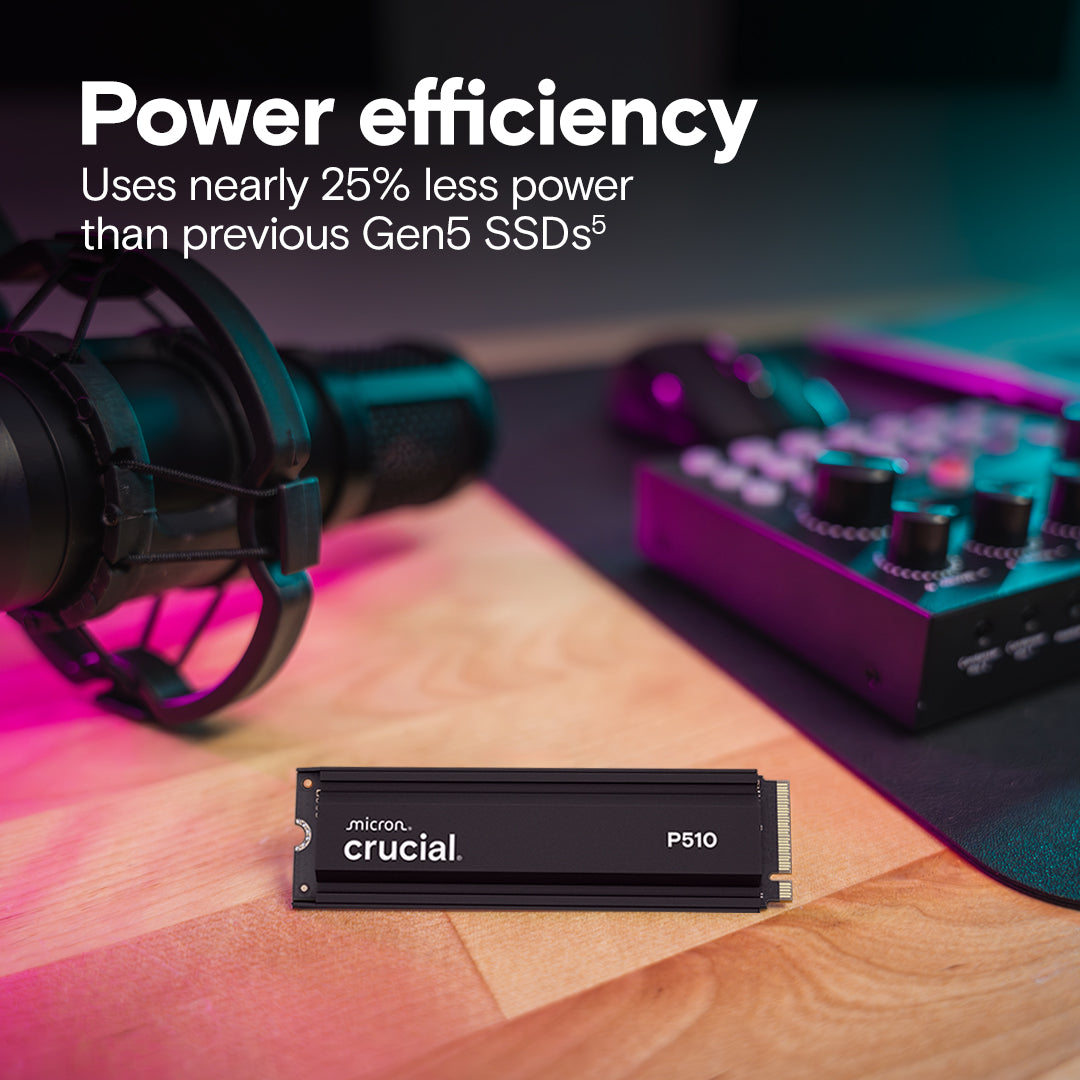 Crucial P510 1TB Gen5 NVMe SSD with Heatsink, Up to 11,000 MB/s, PCIe 5.0 M.2 2280 SSD, Internal Solid State Drive, Compatible with PS5 CT1000P510SSD5