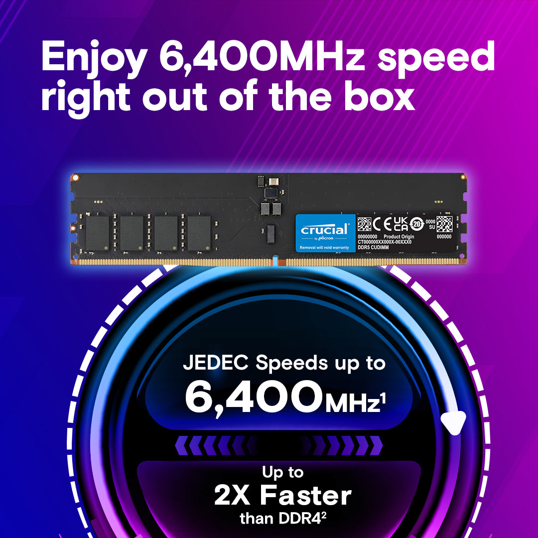 Crucial 64GB (2 x 32GB) 288-Pin PC RAM DDR5 6400 (PC5 51200) Desktop Memory Model CT2K32G64C52CU5