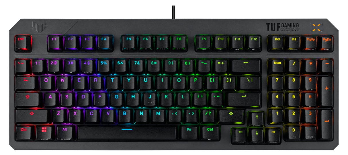 ASUS TUF Gaming K3 Gen II keyboard - compact 97-key layout, optical-mechanical RGB Red (Linear) switches, detachable top plate, and Aura Sync