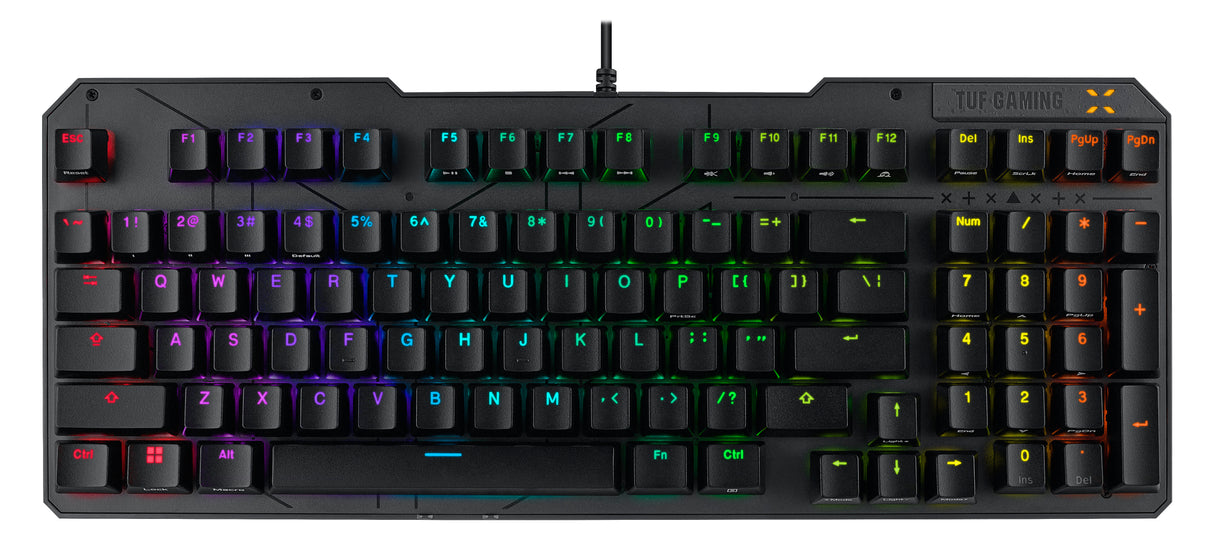ASUS TUF Gaming K3 Gen II keyboard - compact 97-key layout, optical-mechanical RGB Red (Linear) switches, detachable top plate, and Aura Sync