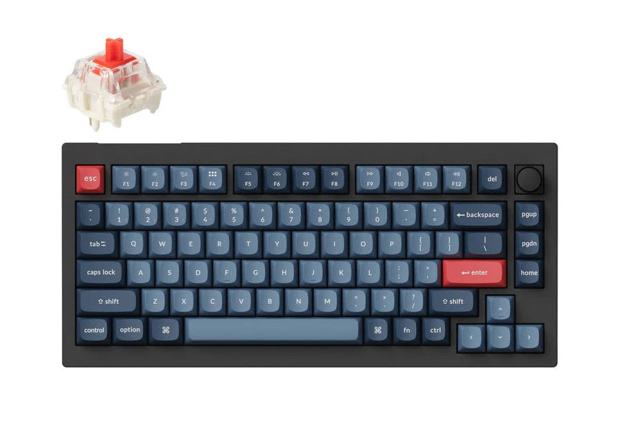 Keychron V1 Max Wireless RGB Mechanical Keyboard, Hot-swap, Gateron Jupiter Red Switch, BT 5.1/2.4GHz/USB-C, N-Key Rollover, ABS Plastic, Knob (84 Keys), for macOS/Win/Linux, Carbon Black (V1M-D1)
