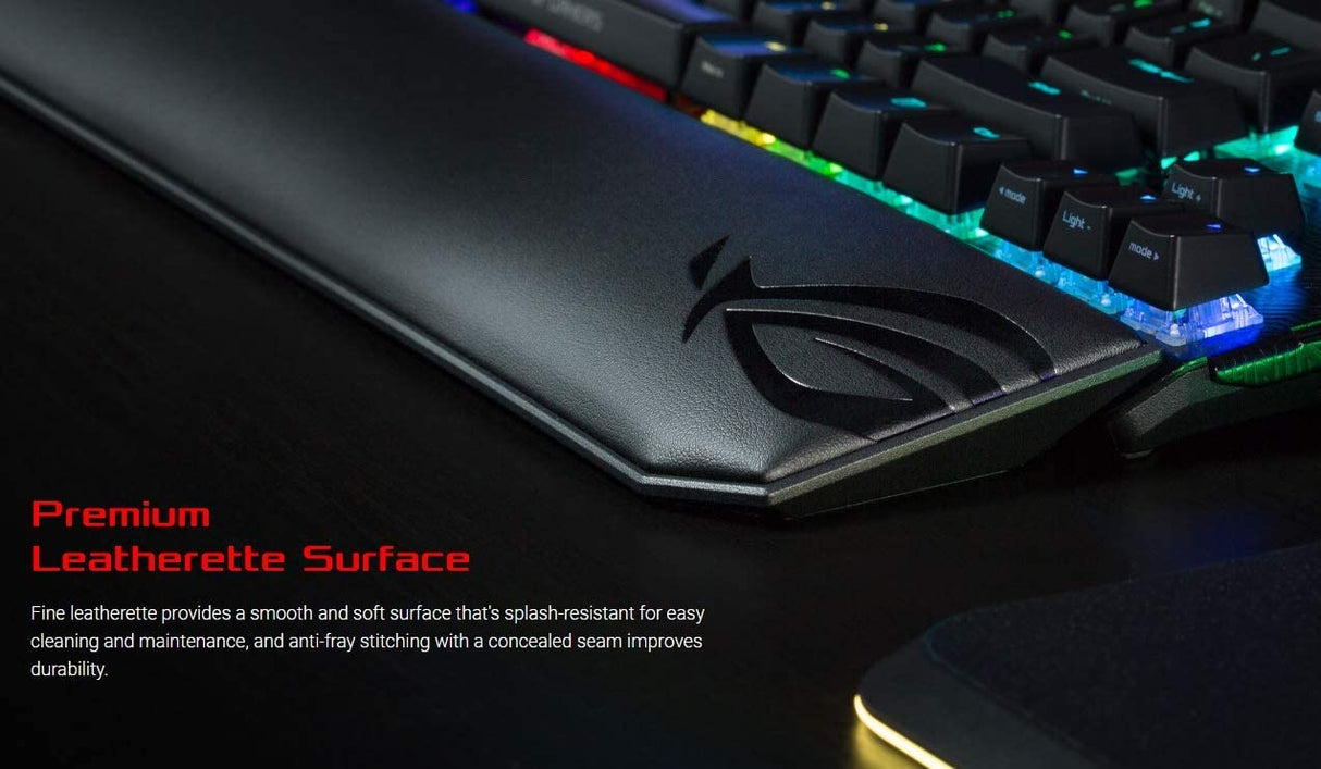 ASUS AC01 ROG Gaming Wrist - Smooth Leatherette Surface with Foam Cushion Core For High-Level Comfort | Splash-Resistant | Durable Anti-Fray Edges | Non-Slip Feet | Compatible with Tenkeyless Keyboard
