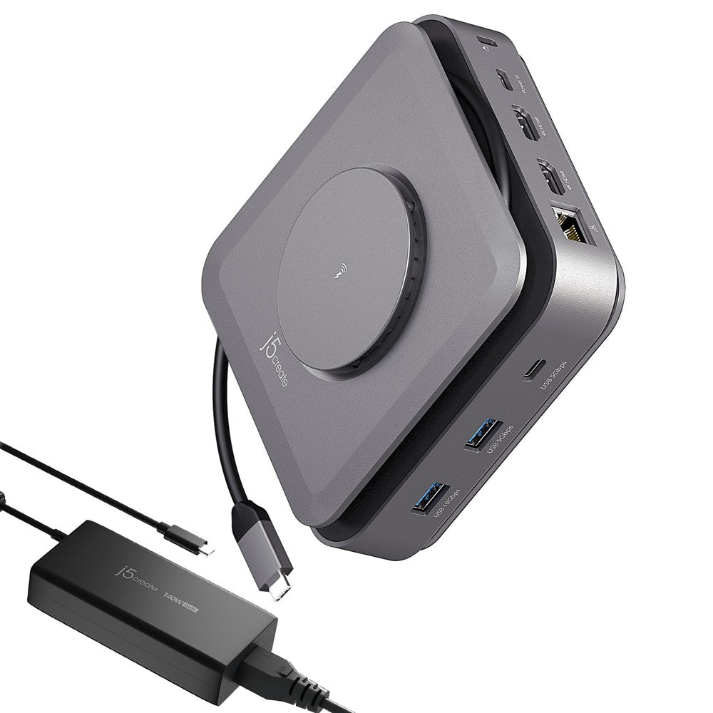 J5create USB-C Dock Dual 4K HDMI With 140W GaN PD 3.1 Power Adapter