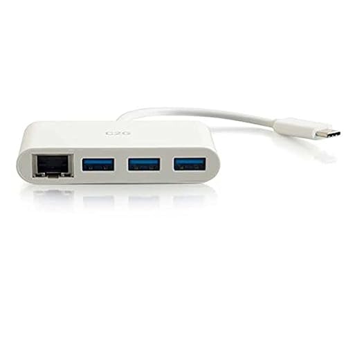 C2G USB Adapter, USB Hub, Ethernet Adapter with Power, 3 Port, White, Cables to Go 29746 White 3-Port