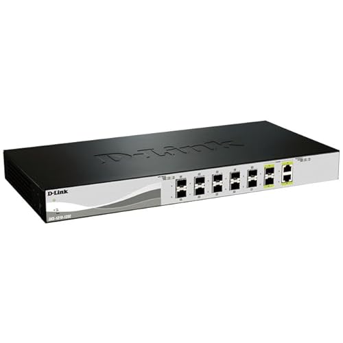 D-Link Ethernet Switch, 10 12 Port Gigabit Managed Web Smart Switch w/ 2 RJ45 SFP+ Combo Ports Network Internet (DXS-1210-12SC), Black/Gray 10-Gig Fiber