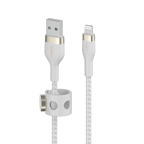 Belkin BoostCharge Pro Flex Braided USB Type A to Lightning Cable (3M/10FT), MFi Certified Charging Cable for iPhone 14, 13, 12, 11, Pro, Max, Mini, SE, iPad and More - White