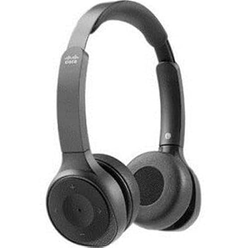 Cisco Headset 722, Wireless Dual On-Ear Bluetooth Headphones, Webex Button, USB-A HD Bluetooth Adapter, Soft Case, Charging Stand, Carbon Black, 1-Year Limited Liability Warranty (HS-WL-722-BUNAS-C)