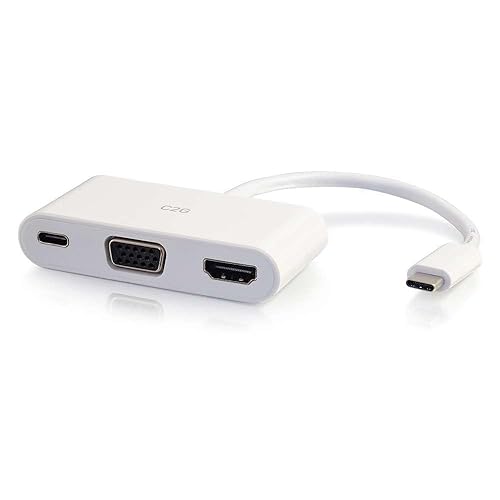 C2G USB-C® to 4K HDMI® and VGA Multiport Adapter with Power Delivery up to 60W - White