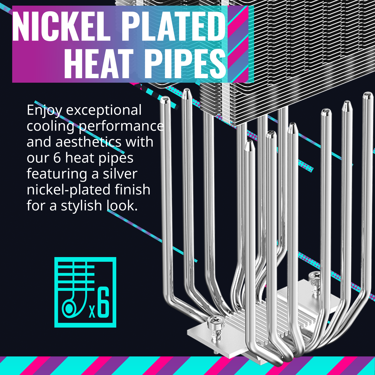 Cooler Master Hyper 620S Dual Tower CPU Air Cooler, ARGB Sync, 120mm PWM Fan, 6 Copper Direct Contact Heat Pipes, 154.9mm Tall, Brackets AMD Ryzen AM5/AM4, Intel LGA 1851/1700/1200 (RR-D6NA-17PA-R1)