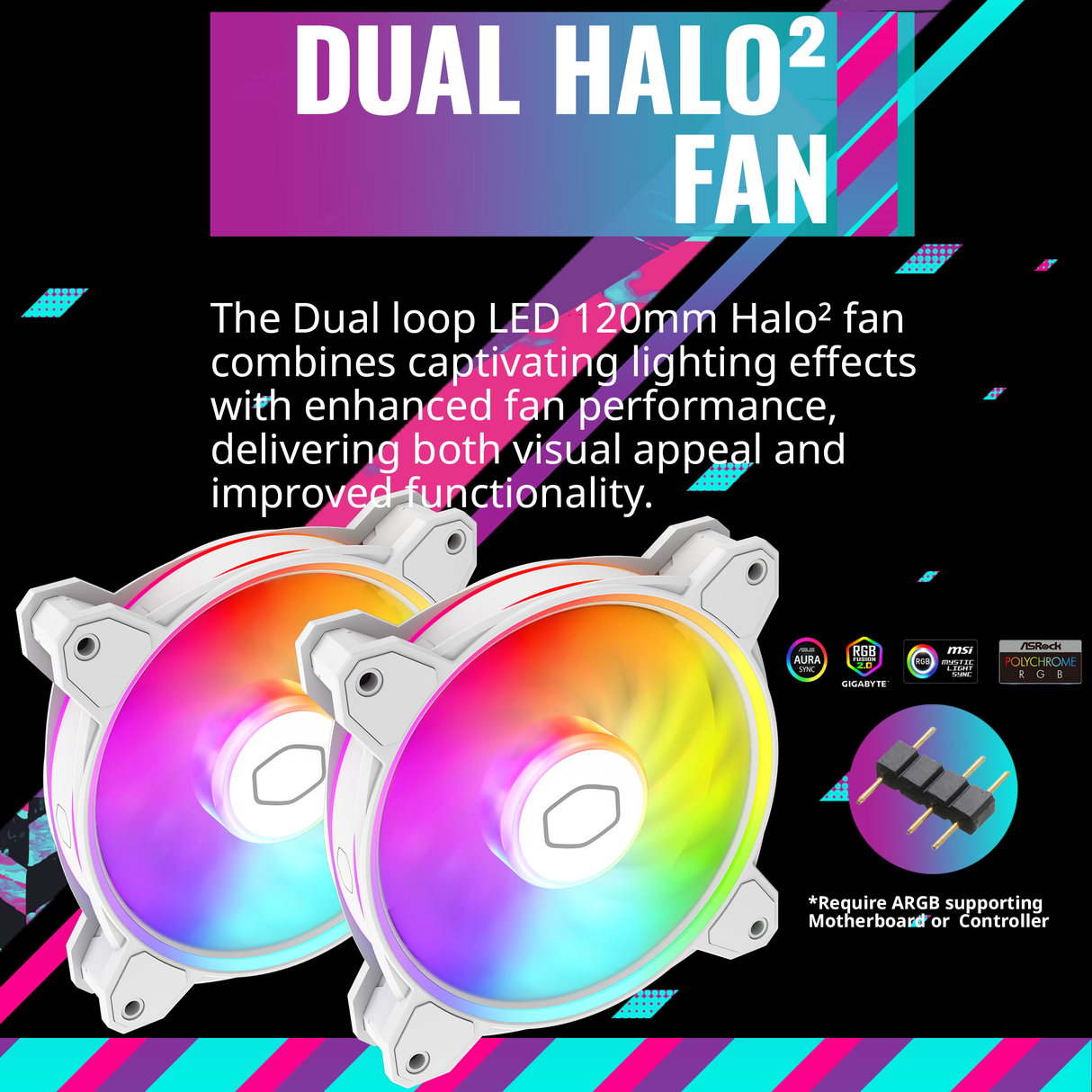 Cooler Master Hyper 622 Halo White CPU Air Cooler, MF120 Halo² Fan, Dual Loop ARGB, Aluminum Top Cover, 6 Copper Heat Pipes, 154mm (H) for AMD Ryzen AM5/AM4, Intel LGA1700/1200 (RR-D6WW-20PA-R1)