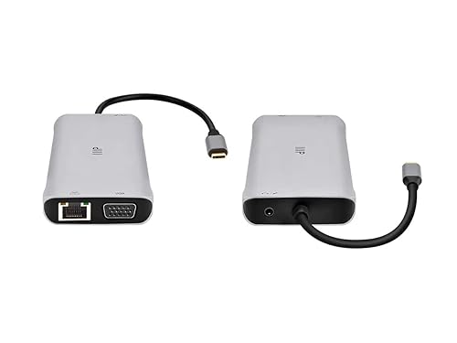 Monoprice 12-in-1 Dual-HDMI + VGA MST Triple Monitor Docking Station, Dual 4K HDMI, VGA, 5Gbps USB-A, Gigabit Ethernet, SD/MicroSD Readers, 100W PD, 3.5mm Dual Audio/Microphone Jack