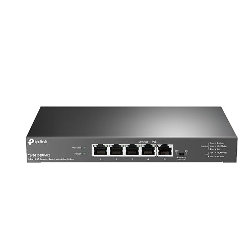 TP-Link 5-Port 2.5G Desktop Switch with 4-Port PoE++ (TL-SG105PP-M2) - Five 2.5G Ports, 802.3bt 60W, PoE Auto Recovery, Durable Metal Casing,Plug and Play