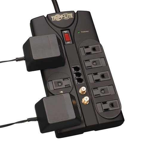 Tripp Lite TLP808TELTV 8-Outlet Surge Protector, 2160 Joules, Tel/DSL/Coax Black + TEL/Coax Phone/TV