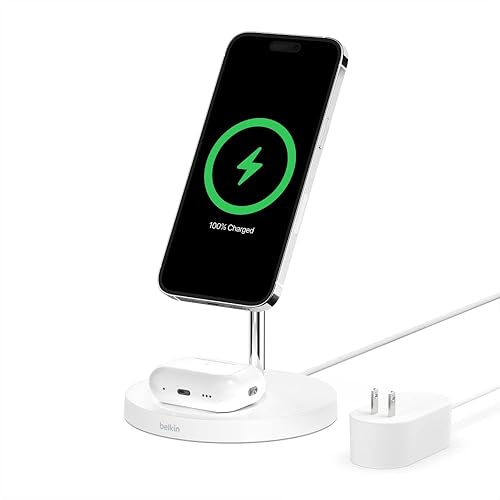 Belkin MagSafe 2-in-1 Wireless Charger, 15W Fast Charging iPhone Charger Stand for iPhone 13, 12, Pro, Pro Max, Mini, AirPods