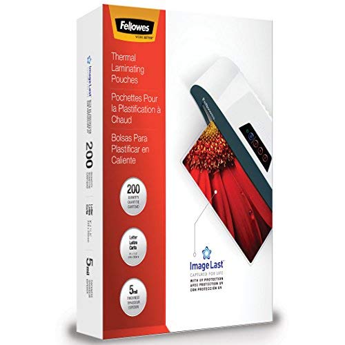Fellowes 5245301 Thermal Laminating Pouches, ImageLast, Jam Free, Letter Size, 5 Mil, 200 Pack
