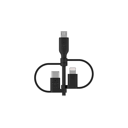 Belkin BoostCharge 3-in-1 USB-A to USB-C, Lightning, Micro-USB Charging Cable (1M/3.3ft) for iPhone 16, iPhone 16 Pro, iPad, Galaxy S25, S24, Pixel, Nintendo Switch 2 & More - Black