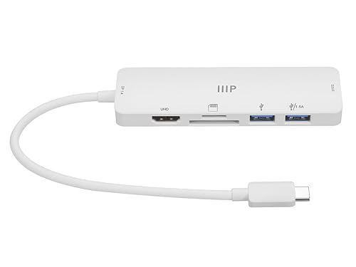 Monoprice 6-in-1 USB-C Multiport 4K HDMI Adapter, 4K@60Hz HDMI, Card Readers, 100W PD, Compatible with MacBook Pro/Air 2020, Galaxy S21, iPad Pro 2020