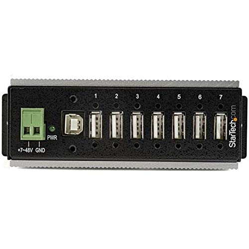 StarTech.com 7-Port USB 2.0 Hub - Metal Industrial USB-A Hub with ESD & 350W Surge Protection - Extended Operating Temp -40 to 185°F - Din Rail/Wall/Desk Mountable - USB Expander Hub (HB20A7AME)