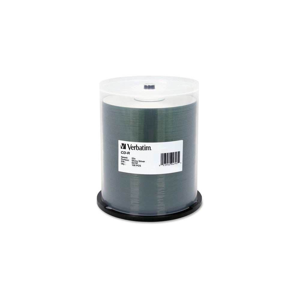 Verbatim CD-R 700MB 52X DataLifePlus Shiny Silver Silk Screen Printable - 100pk Spindle