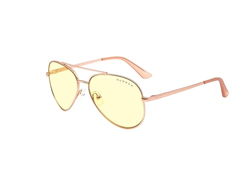 GUNNAR - Premium Gaming and Computer Glasses - Blocks 65% Blue Light - Maverick, Rose Gold, Amber Tint Rose Gold Amber Lens