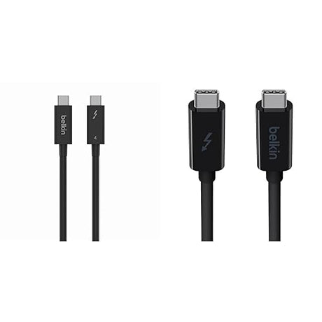 Belkin Thunderbolt 4 Cable (2M, 6.6ft Power Cable) & Thunderbolt 3 USB C to USB C 3.3ft/1M Long Data Transfer Power Cable (Black) 2M Cable Length + Cable, 3 Feet