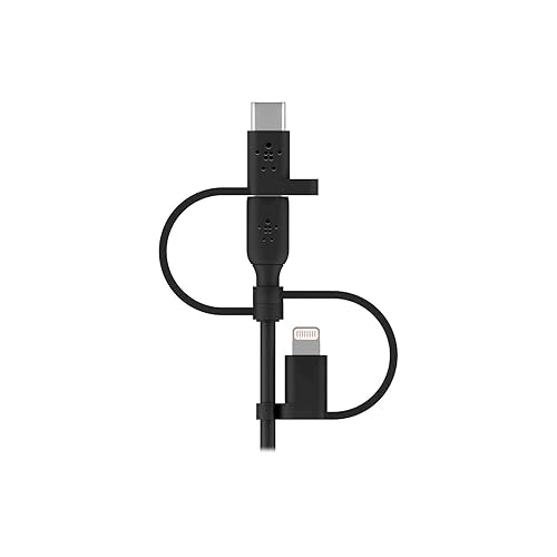 Belkin BoostCharge 3-in-1 USB-A to USB-C, Lightning, Micro-USB Charging Cable (1M/3.3ft) for iPhone 16, iPhone 16 Pro, iPad, Galaxy S25, S24, Pixel, Nintendo Switch 2 & More - Black