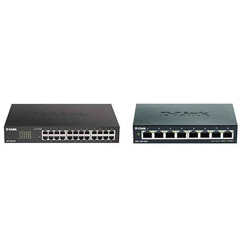 D-Link Ethernet Switch, 24 Port Gigabit Easy Smart Managed Network Internet Desktop or Rack Mountable (DGS-1100-24V2), Black & 8-Port Gigabit Smart Managed Desktop Switch