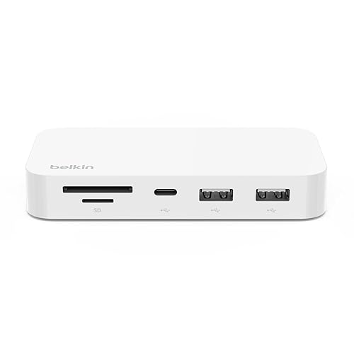 Belkin USB-C 6-in-1 Multiport Hub with Mount, USB-C Docking Station with MicroSD Card Reader, Powered USB Hub, Compatible with MacBook, Chromebook, iMac, PC, and Other USB-C Devices - White