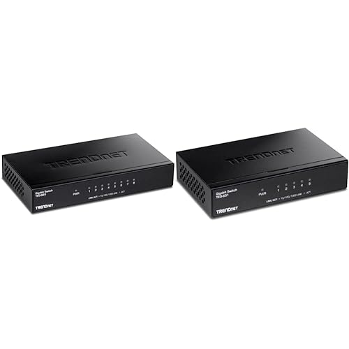TRENDnet 8-Port Gigabit Desktop Switch, TEG-S83, 8 x Gigabit RJ-45 Ports, Black & 5-Port Gigabit Desktop Switch, TEG-S51, 5 x Gigabit RJ-45 Ports, 10Gbps Switching Capacity, Black 8-Port Gigabit + 5-Port Gigabit