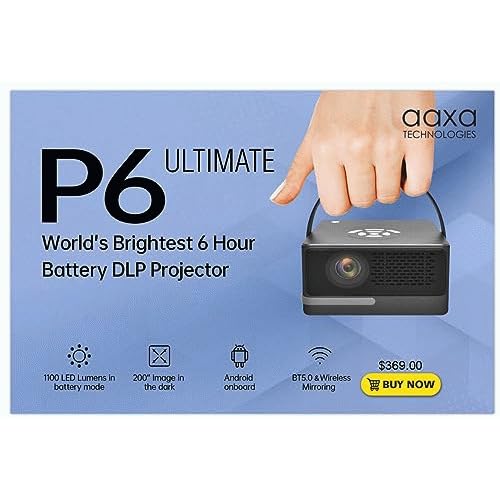 Aaxa Technologies HP-P6U-01 P6 Ultimate Smart Dlp Mini Projproj 6hr Batt Bt5.0 Wifi Mirroring 1100l
