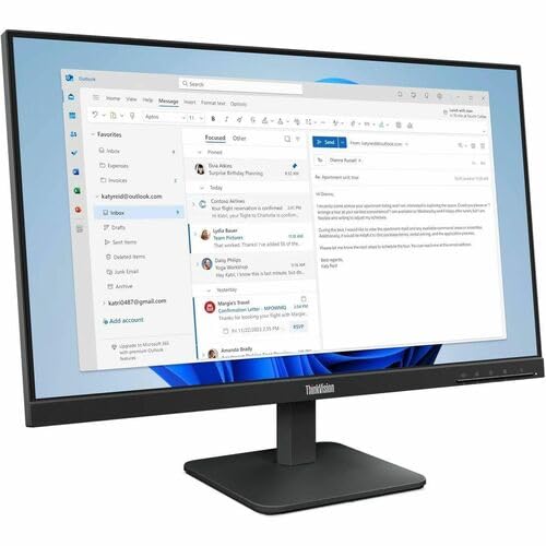 Lenovo ThinkVision S24-4e 24 Class Full HD LED Monitor - 16:9 - Raven Black - 23.8 Viewable - in-Plane Switching (IPS) Technology - WLED Backlight - 1920 x 1080-16.7 Million Colors - 250 Nit - 4 m