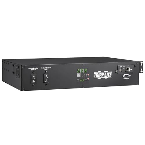 Tripp Lite 5.8kW PDU Single-Phase Monitored 240V w/ ATS Auto-Transfer Switch - 16 C13, 2 C19 & 1 L6-30R Outlets, Dual L6-30P Input Plugs, 2U Rack Mount, TAA Compliant, 2-Year Warranty (PDUMNH30HVAT2)