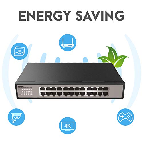 Netis 24 Port Unmanaged Gigabit Switch, Desktop Ethernet Splitter, Ethernet Hub, Plug and Play, Fanless Quite, Traffic Optimization, Sturdy Metal, Rack mountable with Included mounting Bracket 24 Port Gigabit