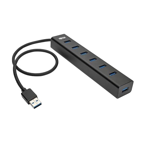 Tripp Lite 7-Port USB-A Mini Hub - USB 3.2 Gen 1, Up to 5 Gigabits per Second, Strong Aluminum Housing, International Plug Adapters for UK, EU, Australia - 1-Year Warranty (U360-007-AL-INT)