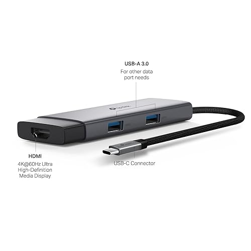 TP-Link USB Type-C 5-in-1 Hub (UH5020C) – 4K HDMI 60Hz, 100W PD Charging, 5Gbps USB-C & 2 USB-A Ports, Plug & Play, Aluminum Alloy, Braided Cable, Compatible with Windows, macOS, iPadOS, ChromeOS 5-Port USB-C