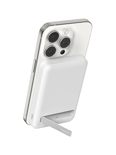 Belkin BoostCharge Pro Wireless Power Bank 5K w/ Qi2, MagSafe Compatible + Built-in Pop-up Kickstand - Compatible w/iPhone 15, 15 Plus, 15 Pro, 15 Pro Max, iPhone 14, and More - White