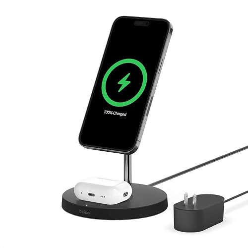 Belkin MagSafe 2-in-1 Wireless Charging Stand for Apple iPhone 13, 14, 15, 16, & AirPods - Fast Charging Station for Multiple Devices - Black Black 2 in 1 Stand