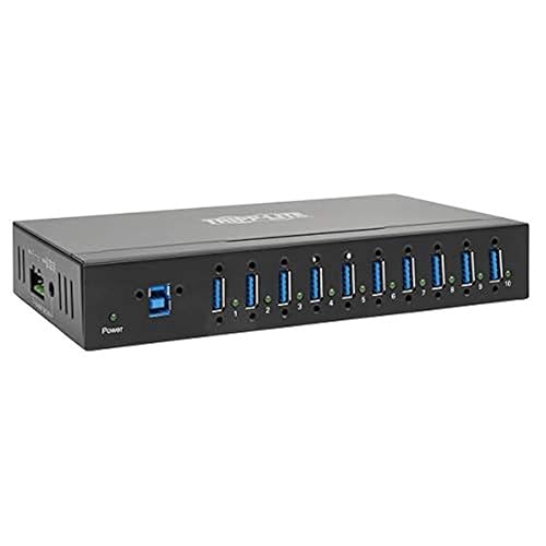 Tripp Lite 10-Port USB 3.0 Hub, Industrial USB Splitter for USB Charging and Data Transfer, 5 Gbps, Iron Housing (U360-010-Ind) 10 Port Industrial